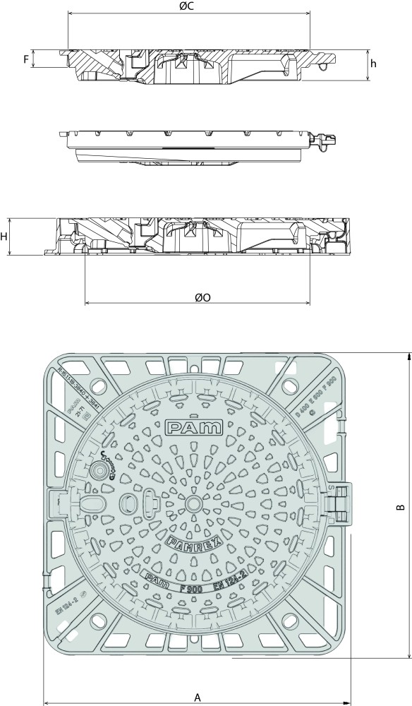 Manhole cover PAMREX 600 Safety F900 Class Square frame | Pamline