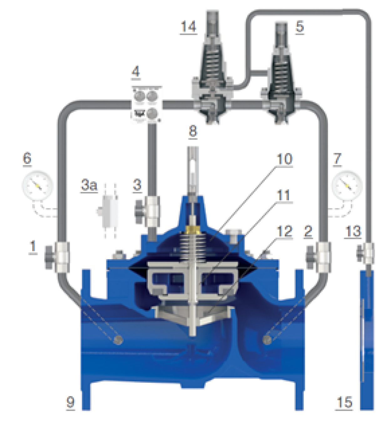 Automatic flow limiting valve with downstream pressure reduction - E3114-02 - E4114-02-functioning