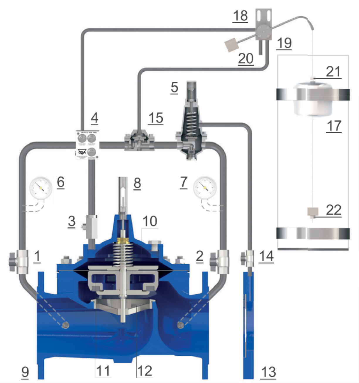 Flow control valve with minimum-maximum level control  E3110-44 - E4110-44-functioning