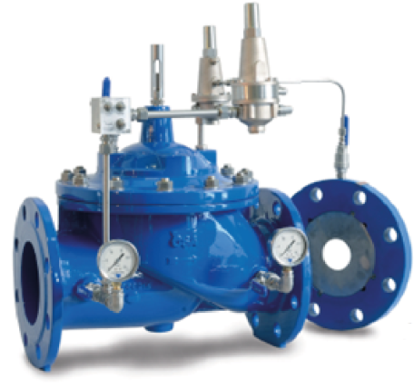 Automatic flow limiting valve with downstream pressure reduction - E3114-02 - E4114-02