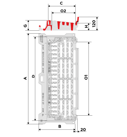 Grille pour bordure SELECTA Classe C250 - Grille PMR à barreau sélecteur – Cadre avec pattes support avaloir