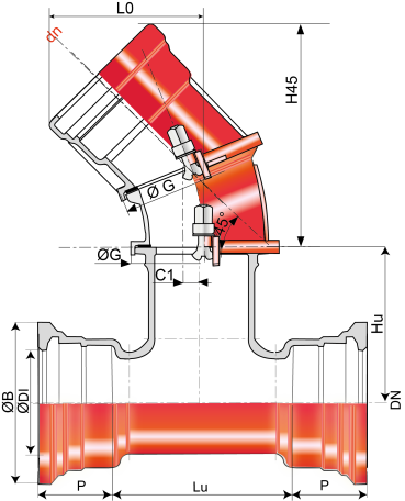 SBIGF22STD102-Branchement gravitaire orientable pour branchement fonte 45