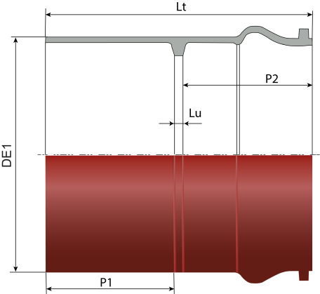 Pièce de liaison en fonte ductile à 1 emboitement pour tube PVC et 1 bout uni pour tuyau fonte