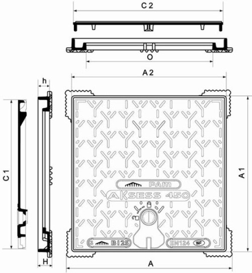 Hydraulic manhole cover AKSESS 450 to 800 B125 class - Locked