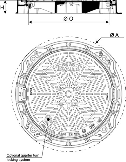 Manhole cover G-TEX D400 class Round frame – Non-ventilated | Pamline