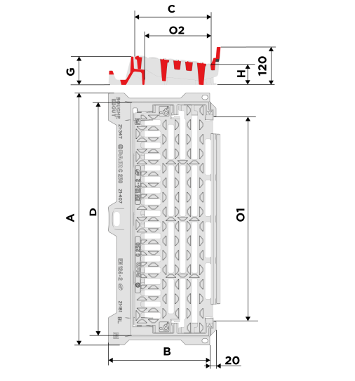 Grille pour bordure SELECTA Classe C250 - Grille PMR à barreau sélecteur – Cadre avec pattes support avaloir