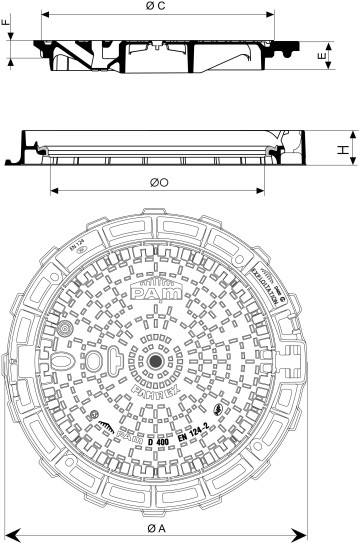 Regard PAMREX 600 Exploitation Classe D400 - Cadre Rond – Non Ventilé - Trou central débouché