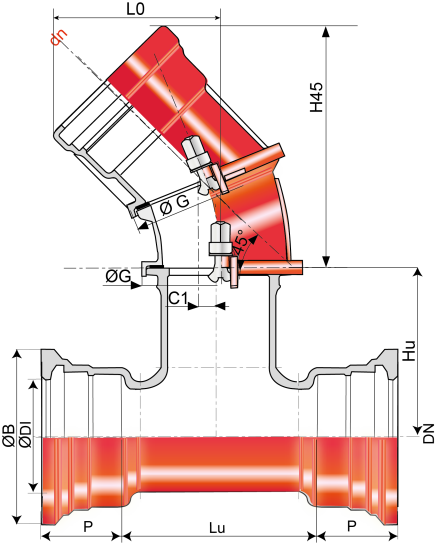 SBIGF22STD102-Branchement gravitaire orientable pour branchement fonte 45