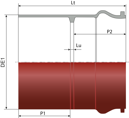 Pièce de liaison en fonte ductile à 1 emboitement pour tube PVC et 1 bout uni pour tuyau fonte
