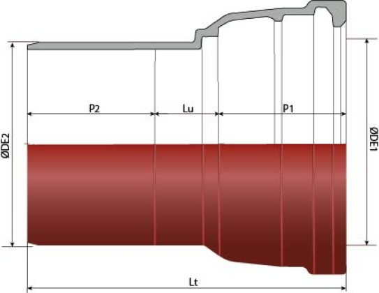 Piece de liaison en fonte ductile à 1 emboitement pour tuyau fonte et 1 bout uni pour PVC